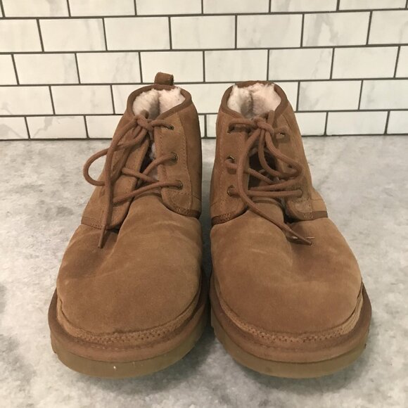 UGG Neumel Chukka Boots Mens Size 14 Chestnut Suede Sheepskin Shoes Waterproof - Picture 2 of 9